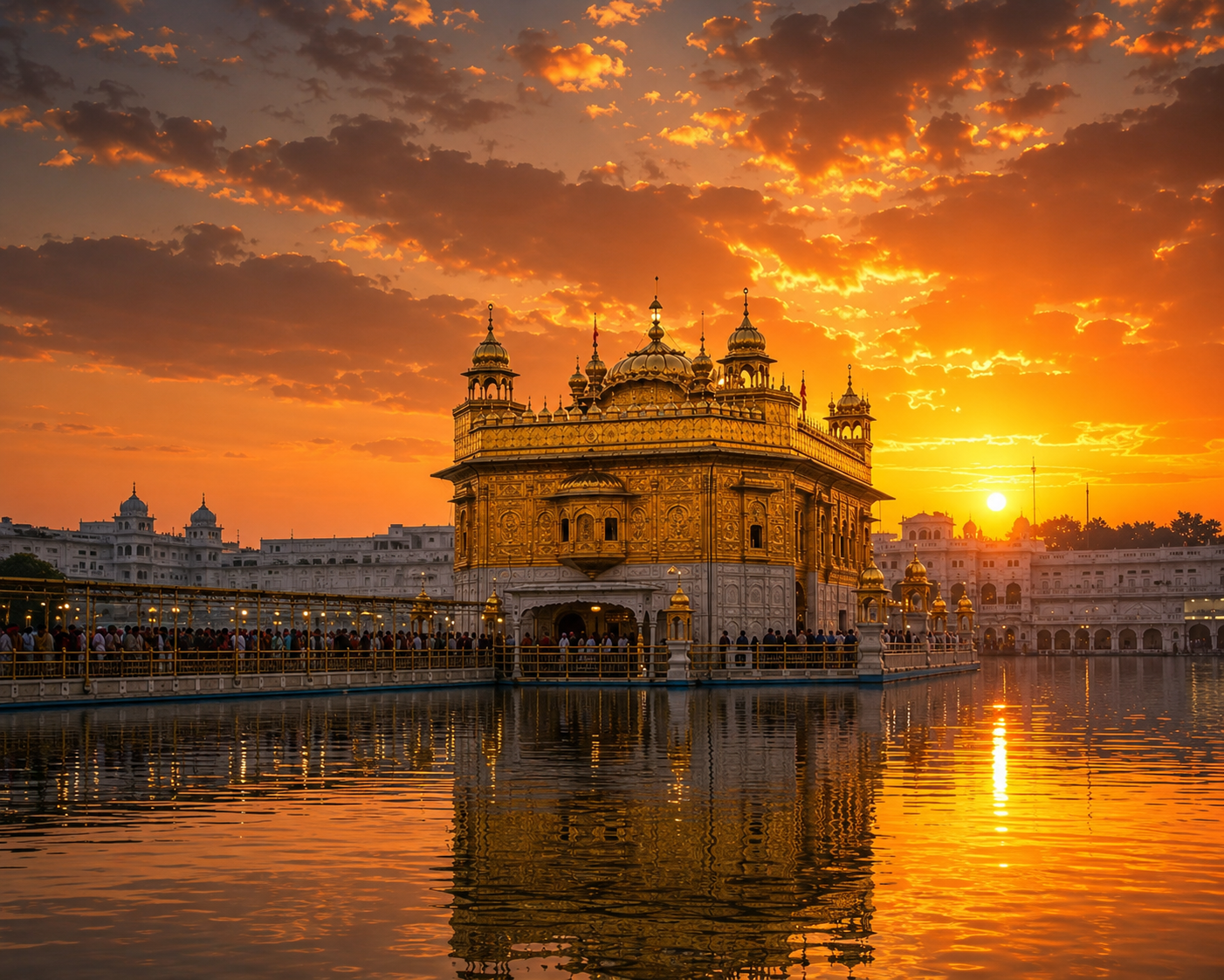 Golden Temple at sunset over the sacred pool
